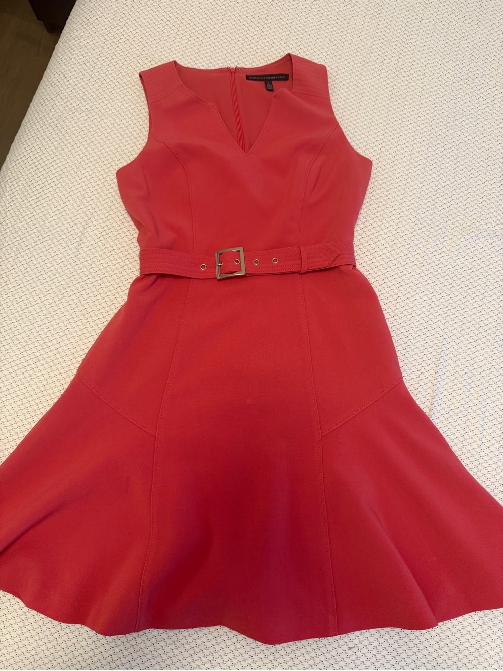 White House Black Market Coral Pink Sleeveless Belted Fit-and-Flare Dress